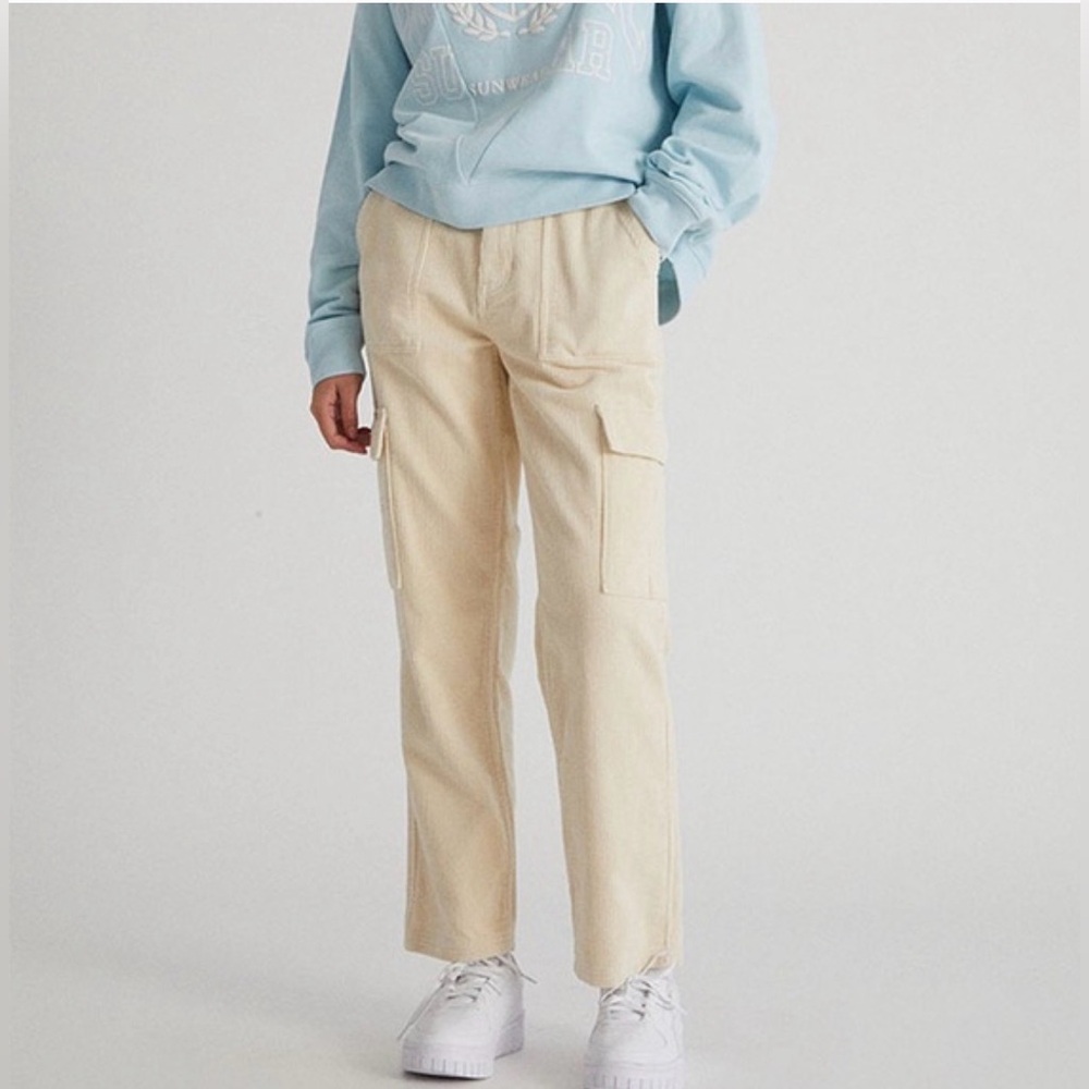 PacSun Cream Corduroy Cropped Cargo Pants, NWOT, Women’s Size Small